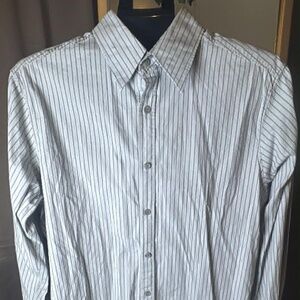 Theory Mens Grey Black Pinstripe Long Sleeve Button Down Shirt